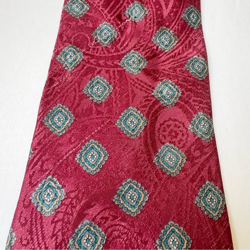 Vintage Christian Dior Monsieur Red Paisley Medallion Tipped Necktie 58” READ - Picture 4 of 7